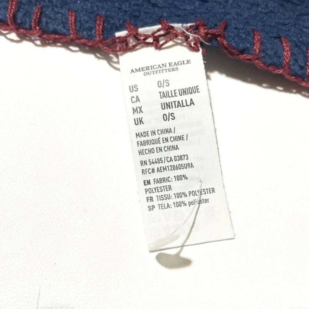 American Eagle Fleece Blanket Blue with Red & White Large Spellout Logo 62
